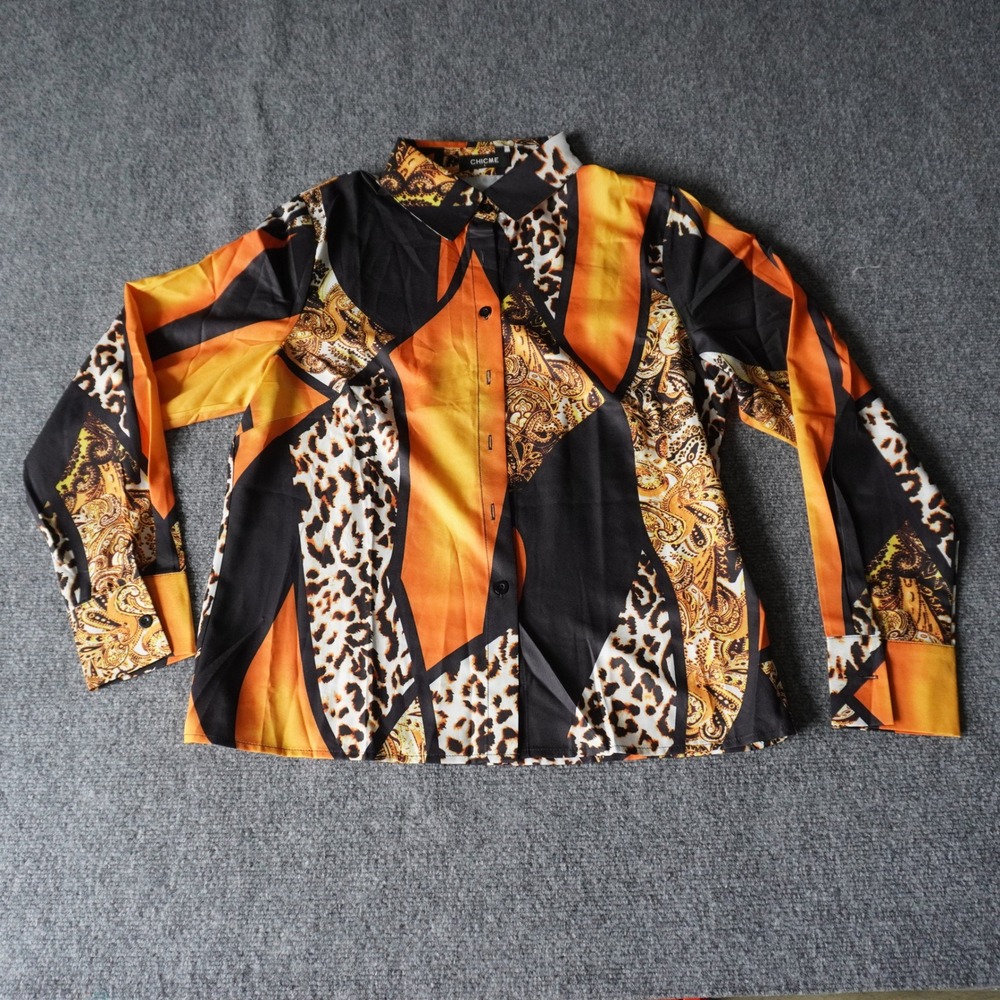 ChicMe Women's‎ Large Button Down Long Sleeve Animal Print Party Blouse Top